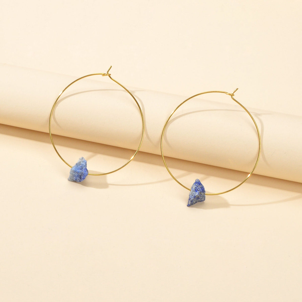 Ladies Jewellery Boho Chic Style Irregular Stone Decor Big Gold Hoop Earrings-2