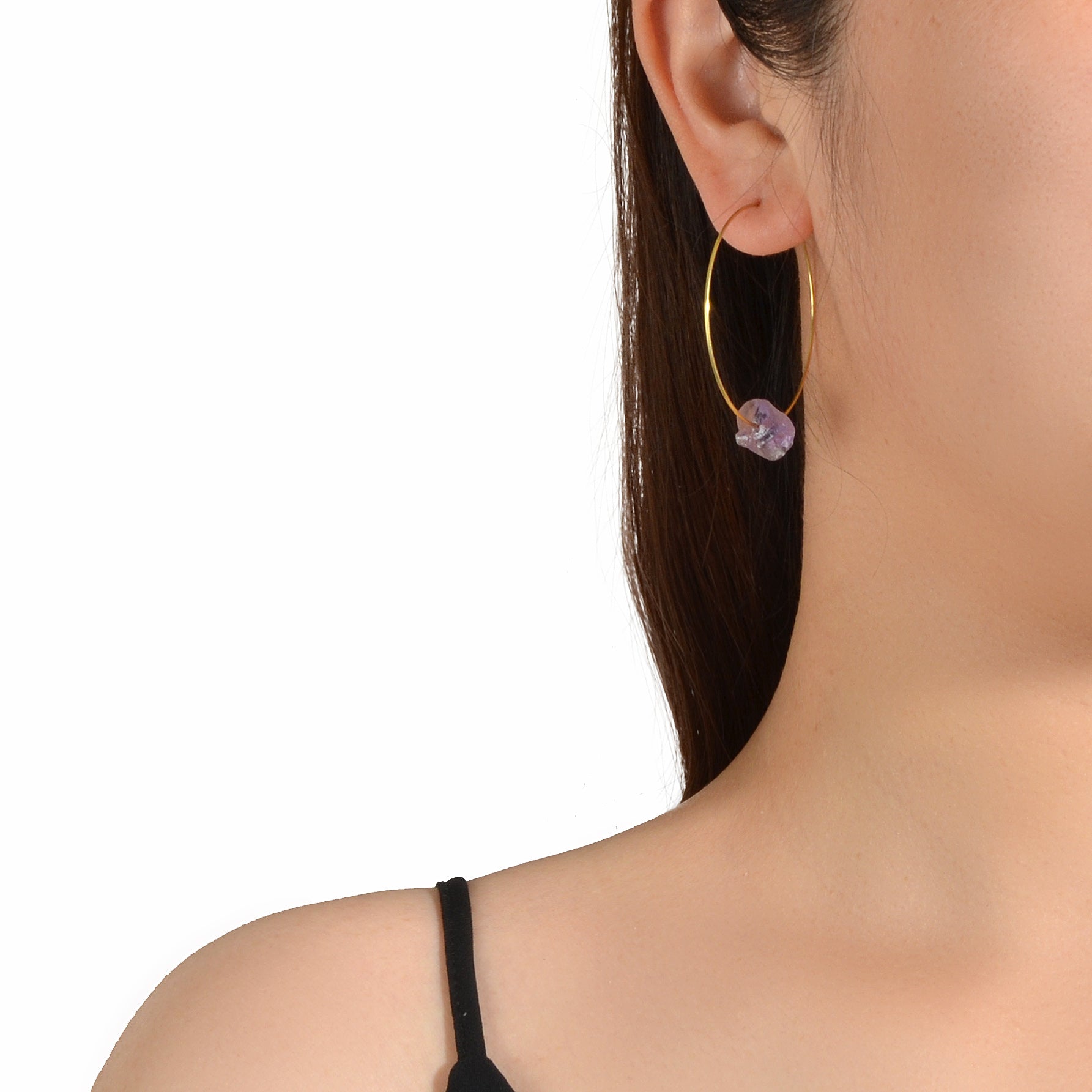 Ladies Jewellery Boho Chic Style Irregular Stone Decor Big Gold Hoop Earrings-0