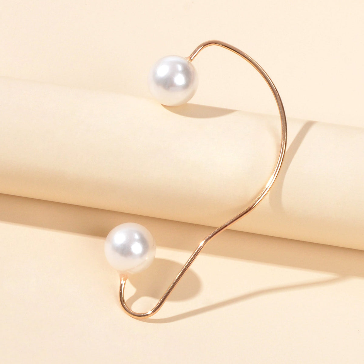 1pc Cartilage Jewellery Pearl Beads Gold Ear Cuff Statement Personality Earrings-1