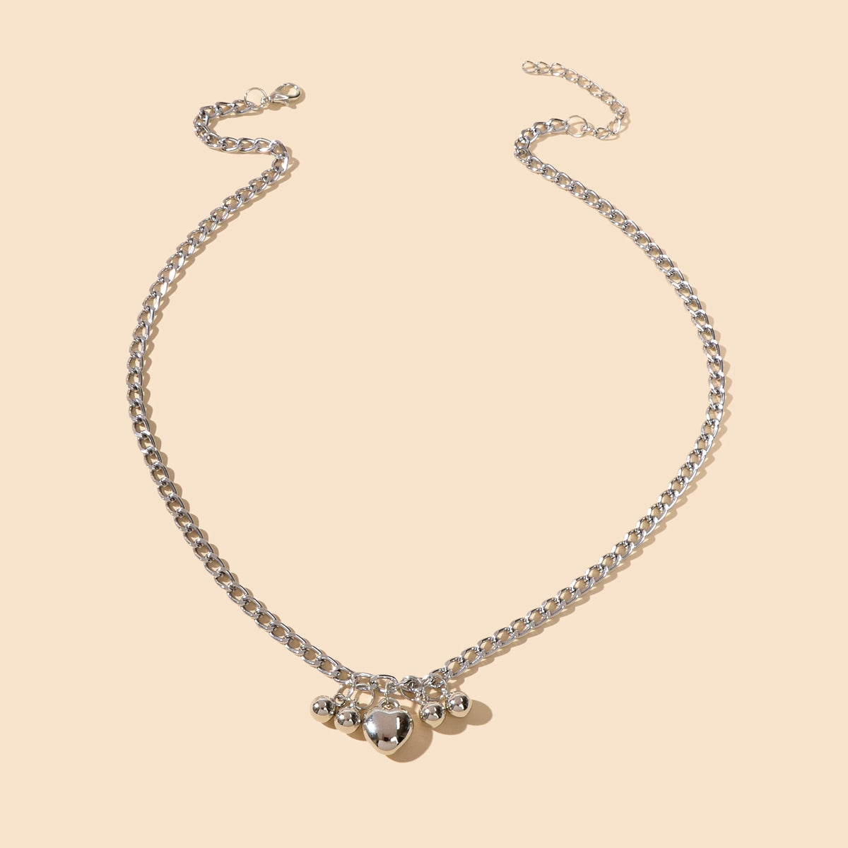 Designer Jewellery Punk Chain Beads Heart Pendant Women Collar Trendy Necklace-1