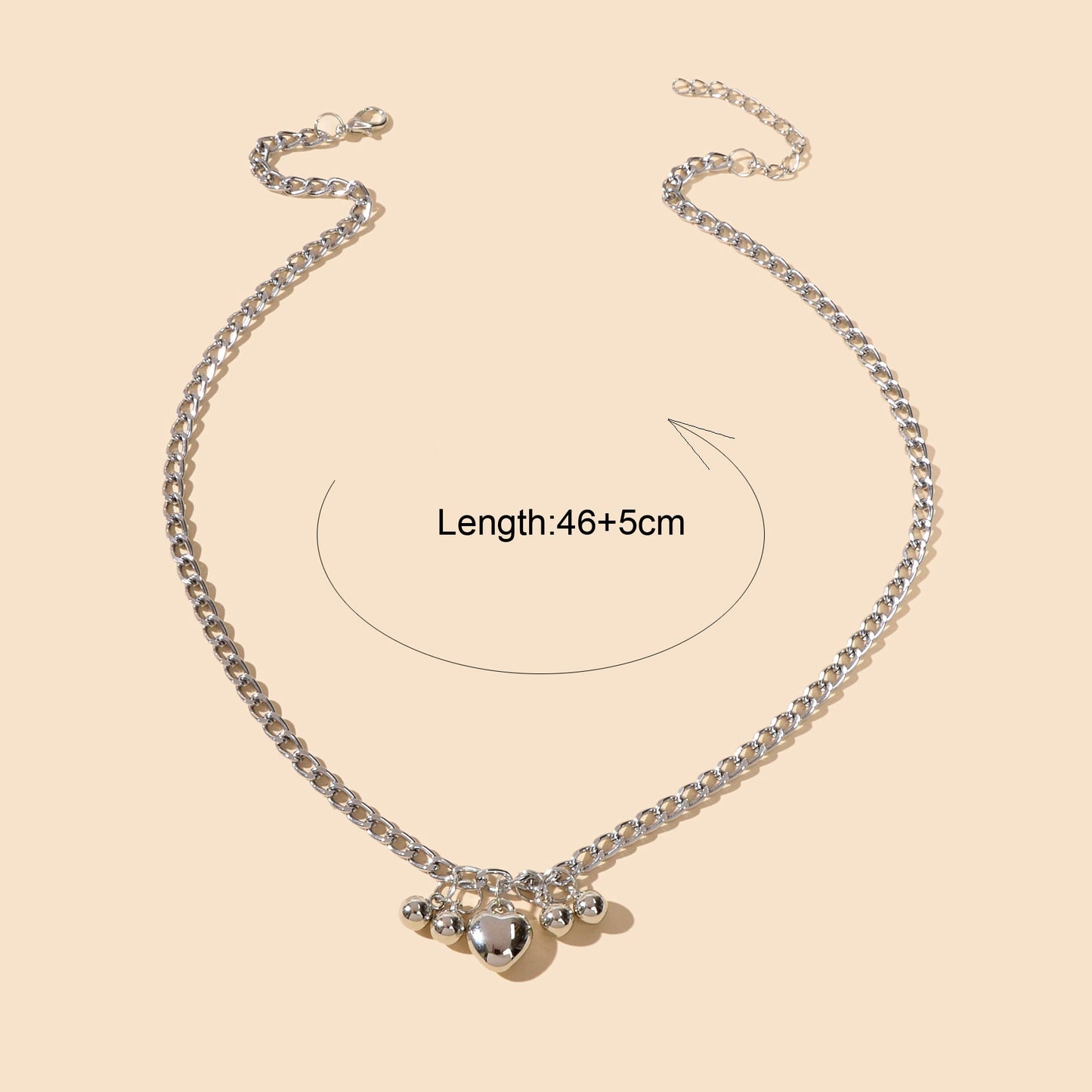 Designer Jewellery Punk Chain Beads Heart Pendant Women Collar Trendy Necklace-2