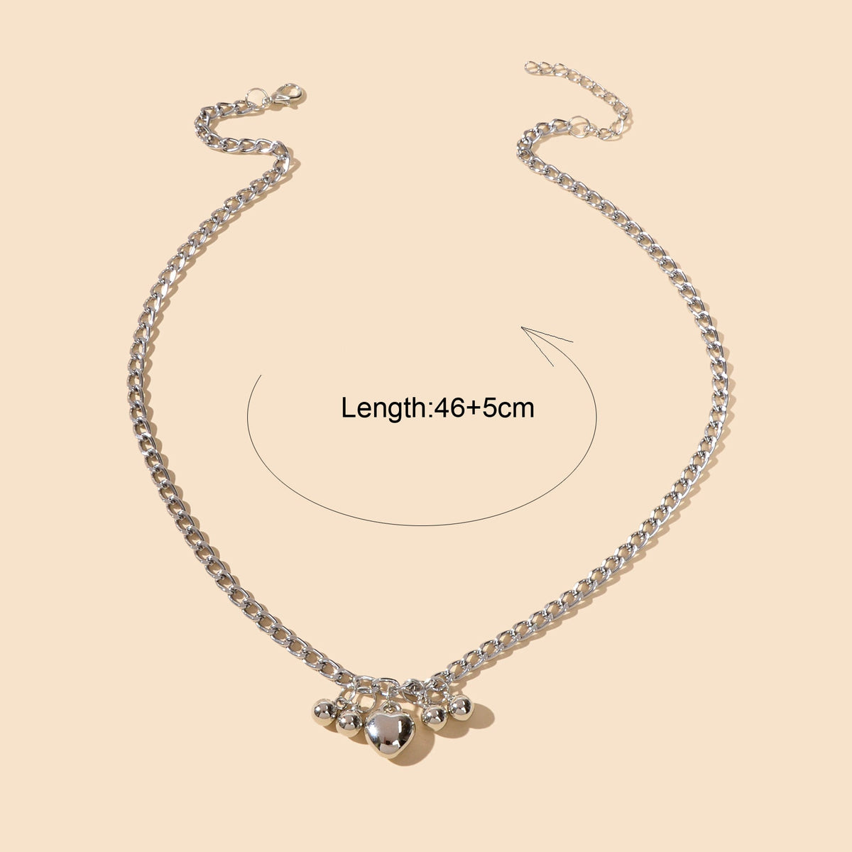 Designer Jewellery Punk Chain Beads Heart Pendant Women Collar Trendy Necklace-2