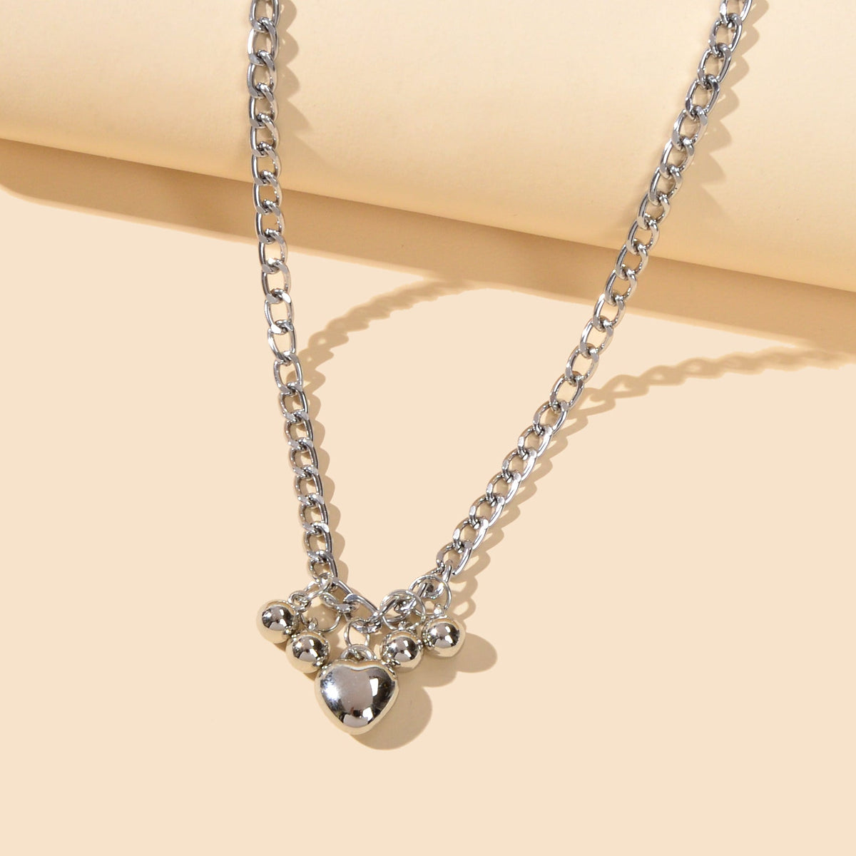 Designer Jewellery Punk Chain Beads Heart Pendant Women Collar Trendy Necklace-3