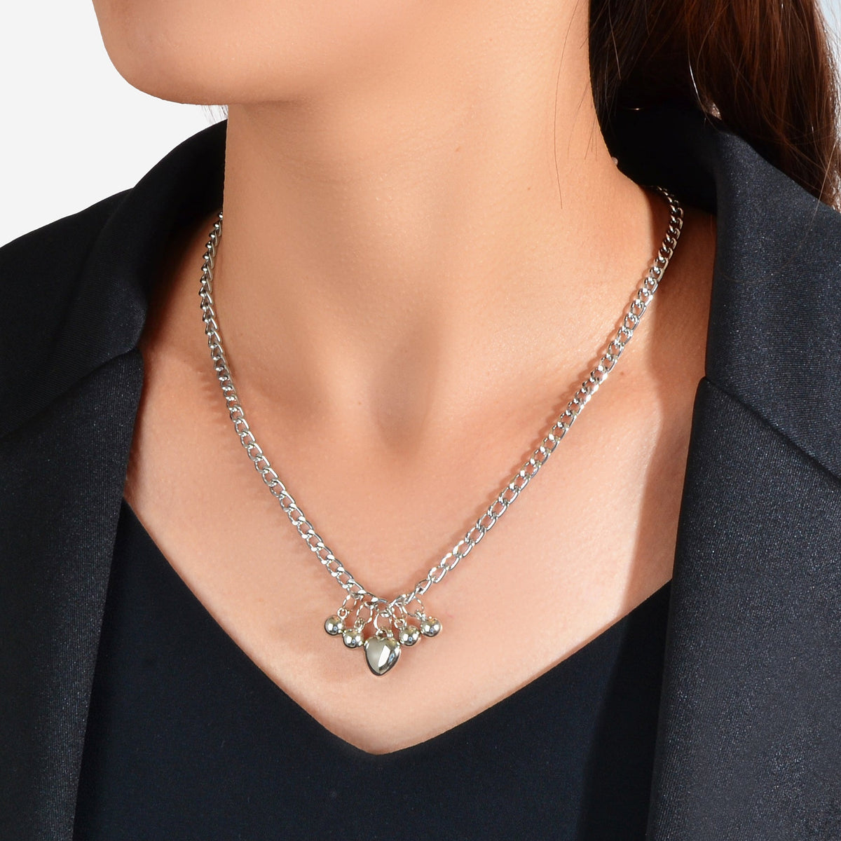 Designer Jewellery Punk Chain Beads Heart Pendant Women Collar Trendy Necklace-0