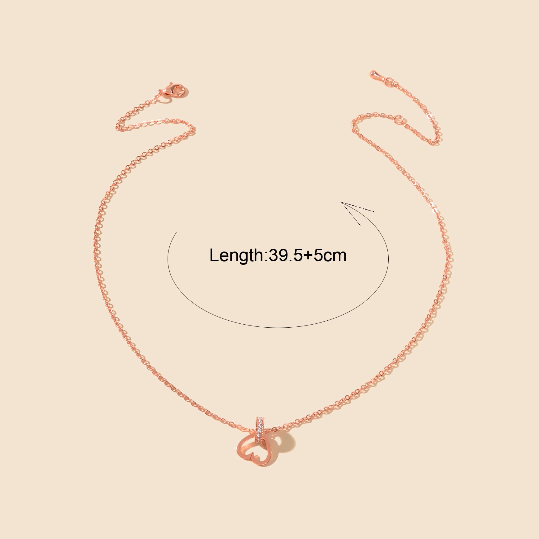 Wedding Bridal Jewelry Rosegold Chain Rhinestone Circle Heart Clavicle Necklace-2