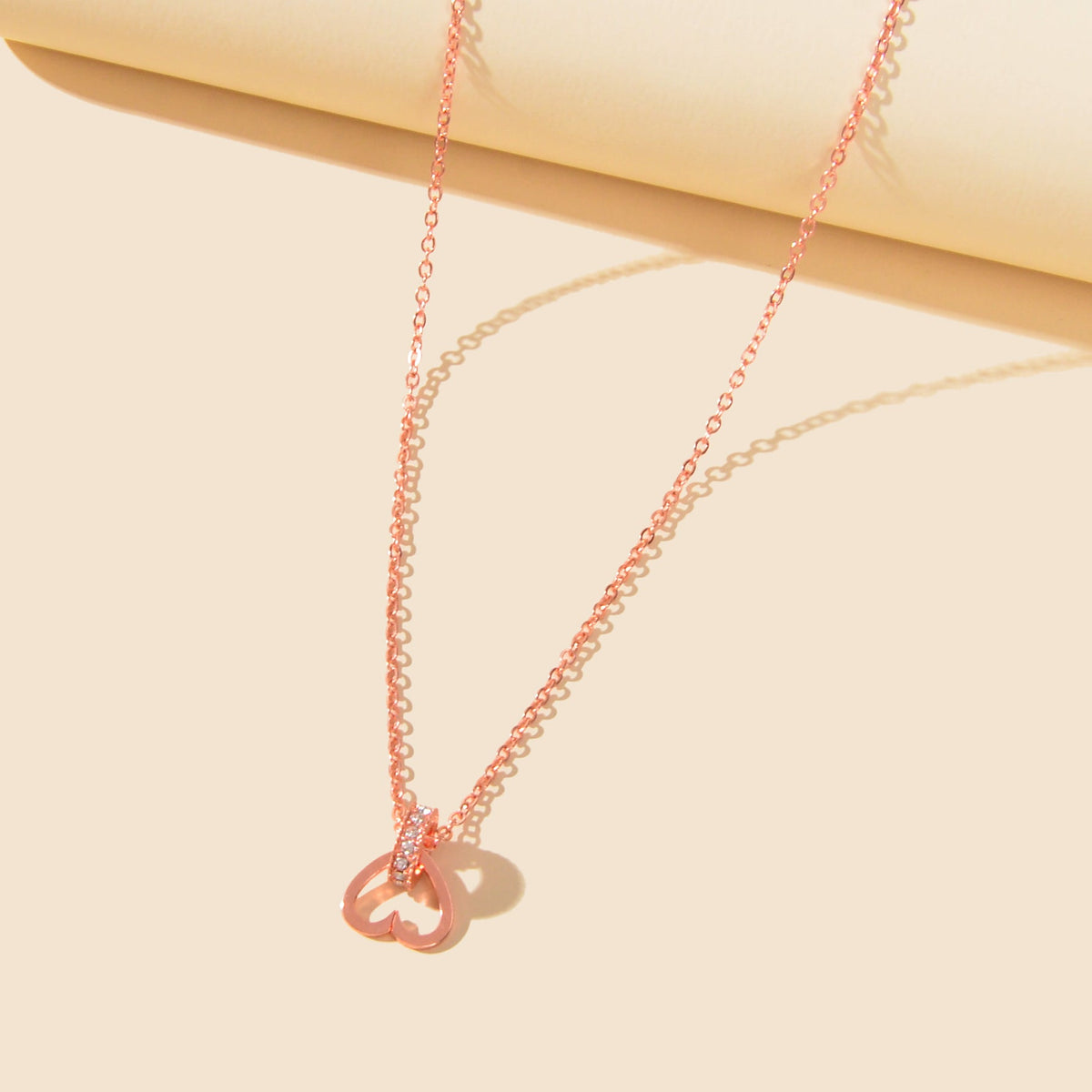 Wedding Bridal Jewelry Rosegold Chain Rhinestone Circle Heart Clavicle Necklace-3