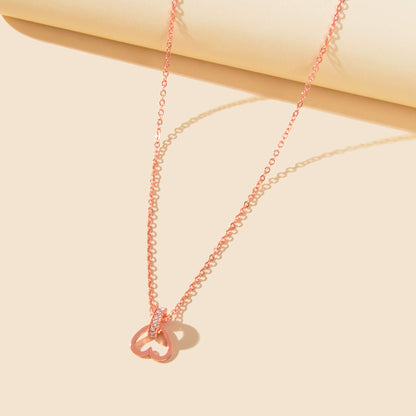 Wedding Bridal Jewelry Rosegold Chain Rhinestone Circle Heart Clavicle Necklace-3