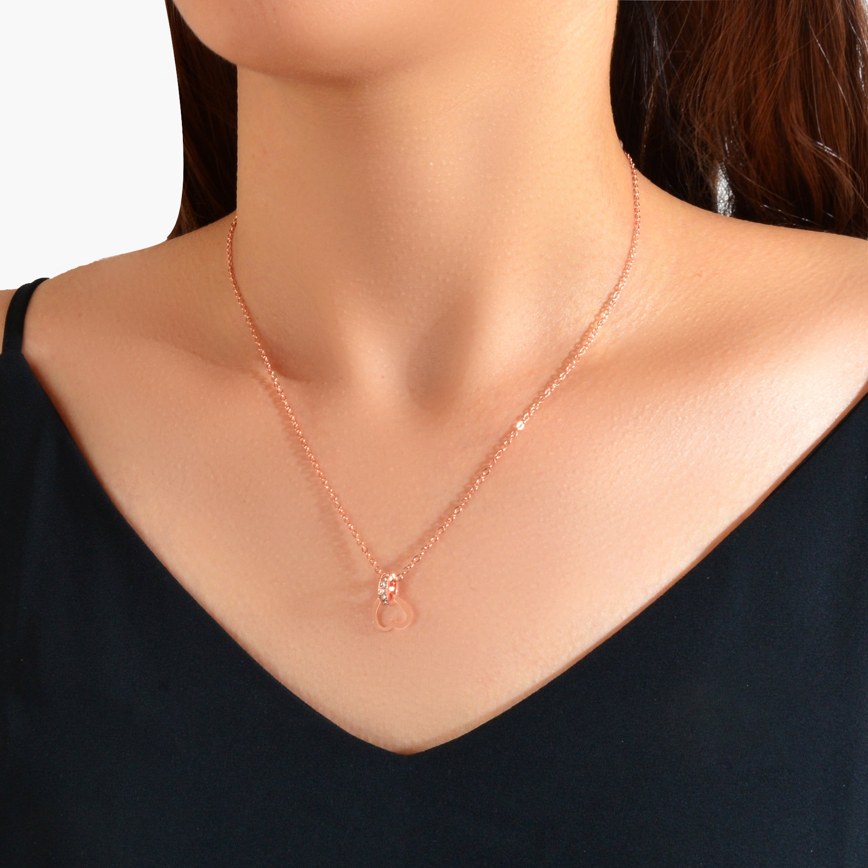 Wedding Bridal Jewelry Rosegold Chain Rhinestone Circle Heart Clavicle Necklace-0