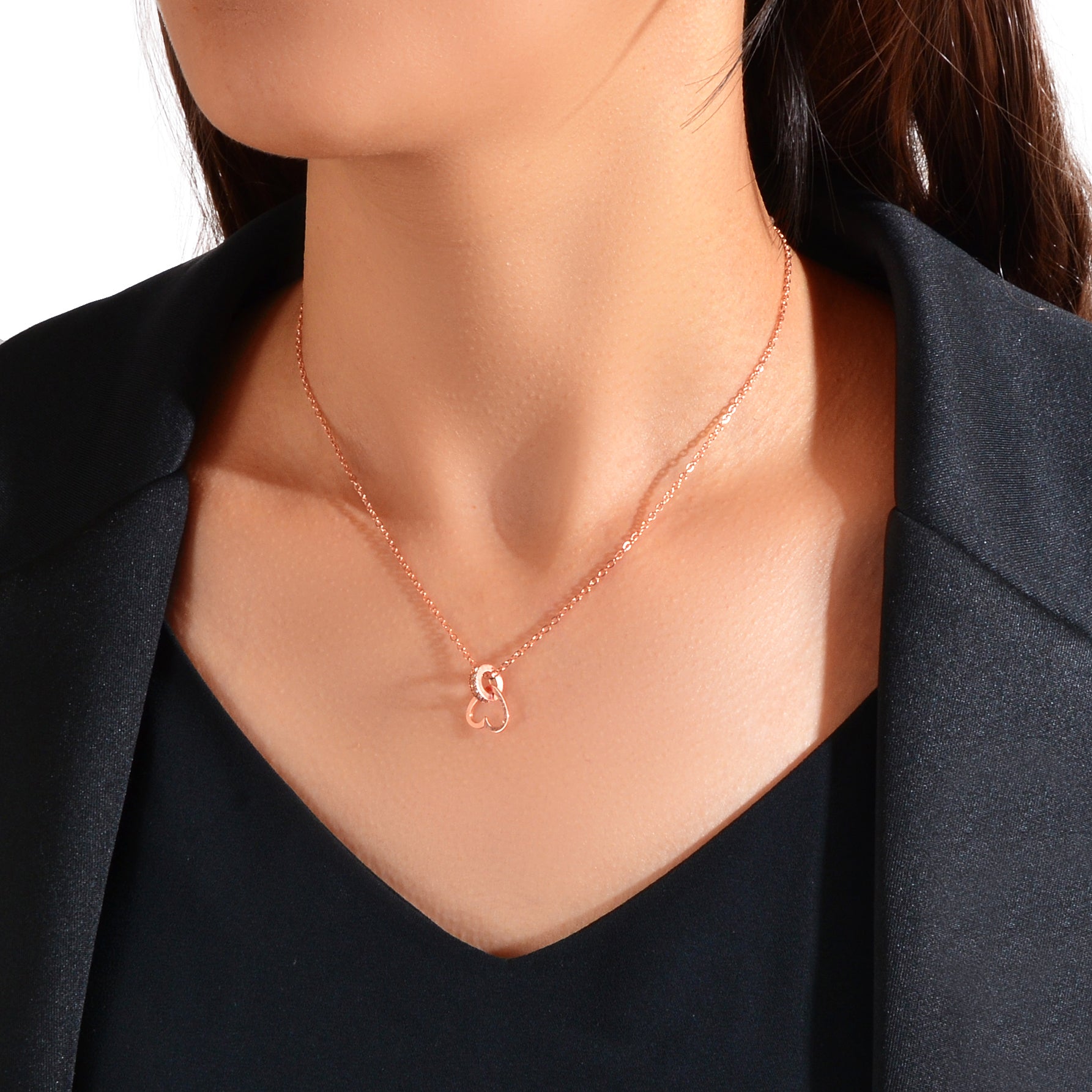 Wedding Bridal Jewelry Rosegold Chain Rhinestone Circle Heart Clavicle Necklace-4