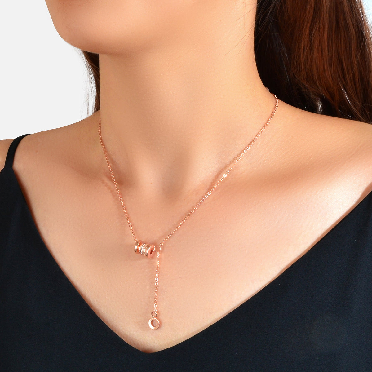 Valentine's Day Women Girl Gift Jewellery Rhinestone Rosegold Chain Necklace-0