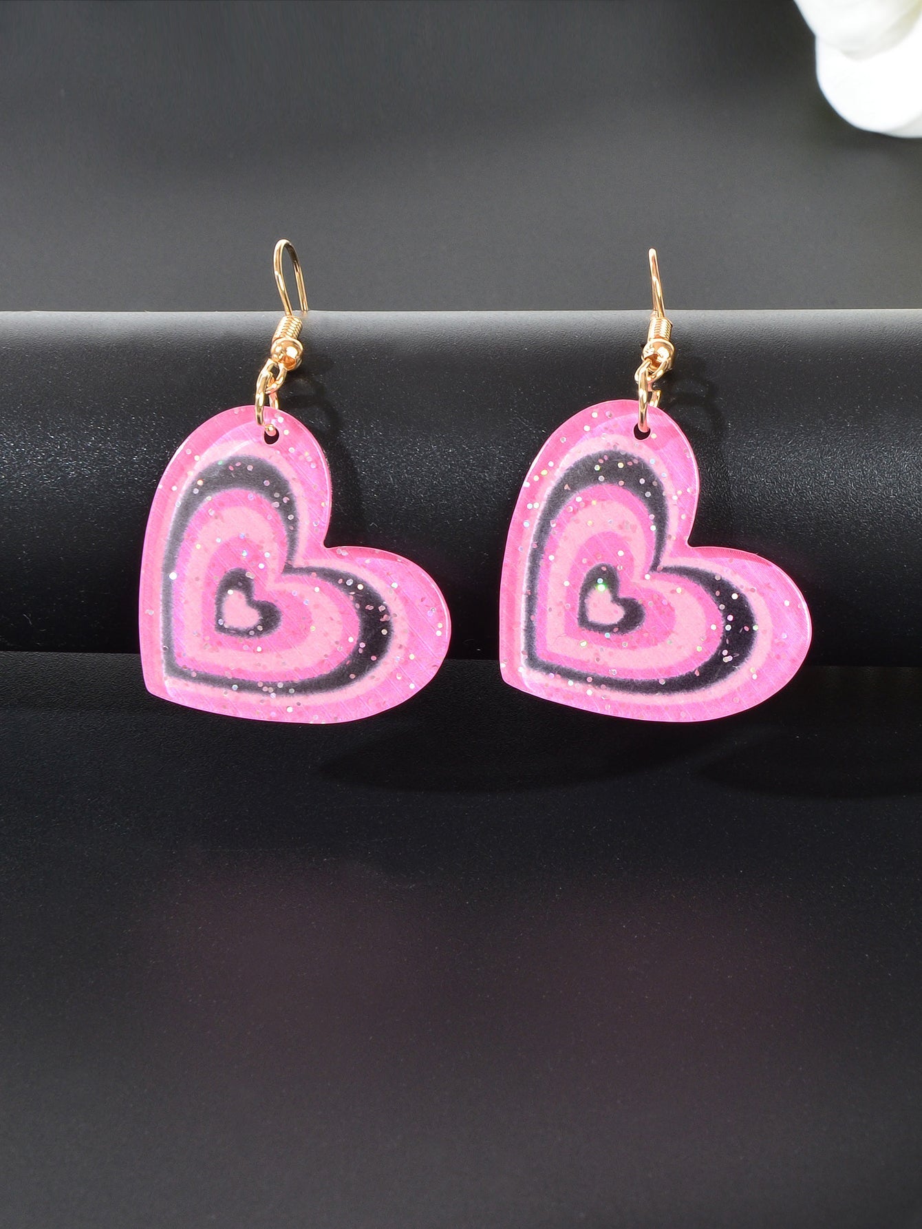 Colorful Sparkling Glittery Heart Pendant Earrings Radiant Glamour Party Jewelry-1