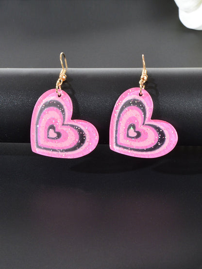 Colorful Sparkling Glittery Heart Pendant Earrings Radiant Glamour Party Jewelry-1