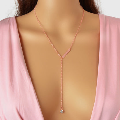 Feelontop Jewellery Silver Chain Rhinestone Fringe Y Necklace Women Accessories-6