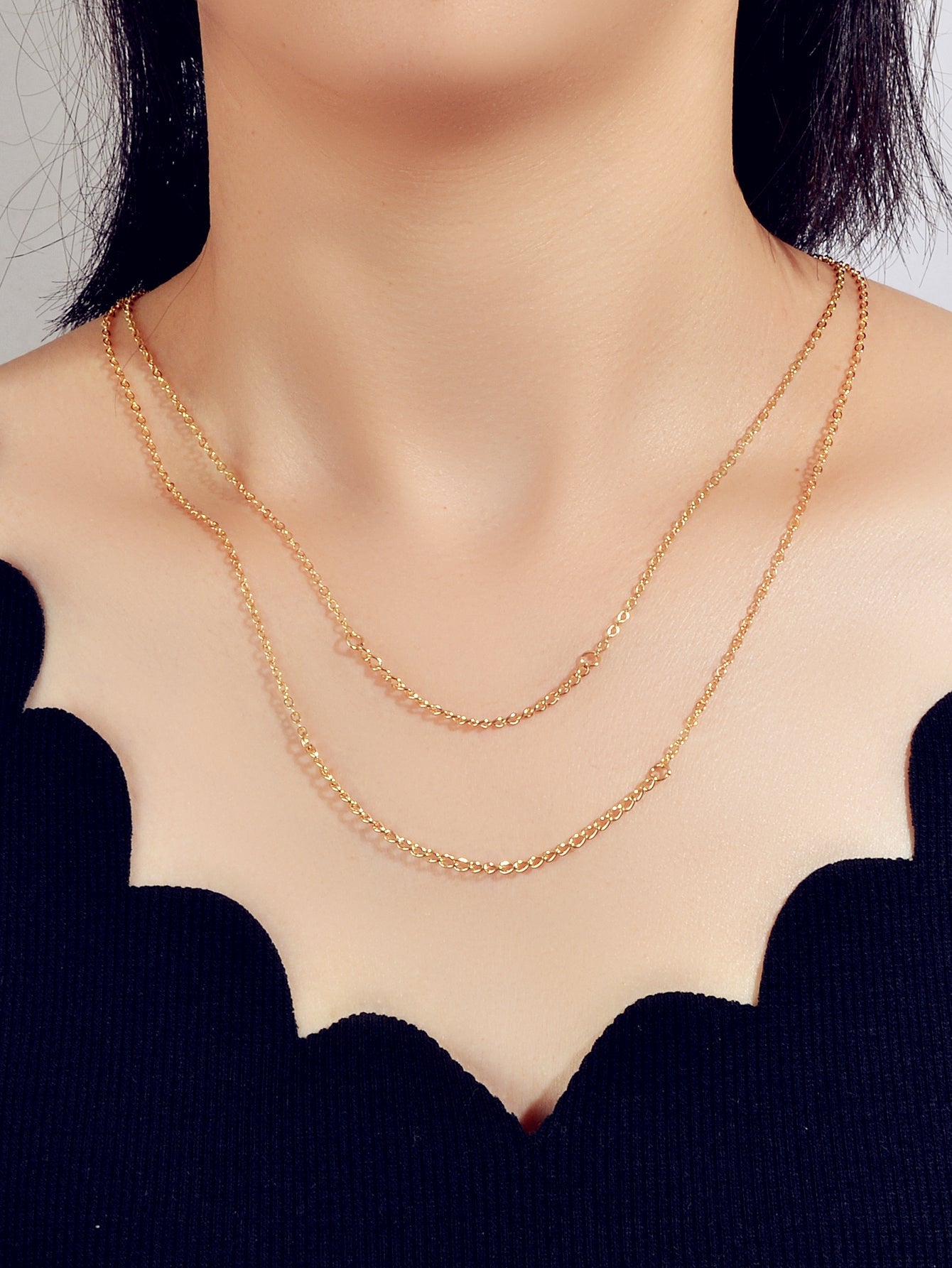 Double layer Gold Silver Chain Necklace Minimalist Women Teens Girls Accessories-0