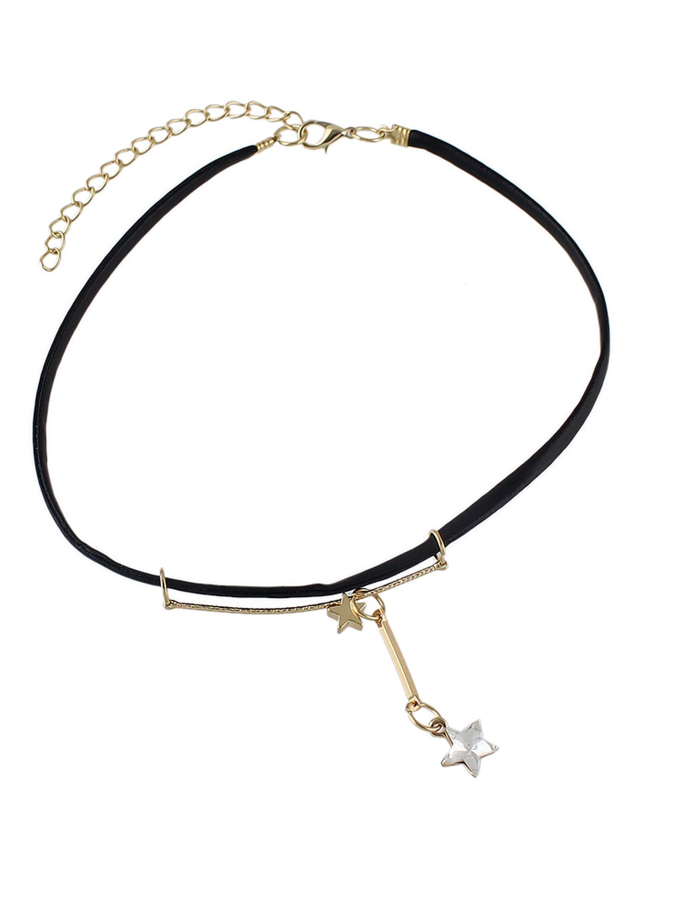 Gothic Punk 90s Black Pu Leather Star Charm Tattoo Choker Necklace Grunge Collar-4