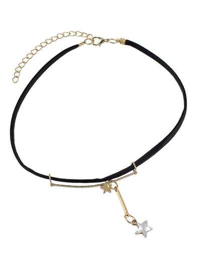 Gothic Punk 90s Black Pu Leather Star Charm Tattoo Choker Necklace Grunge Collar-4