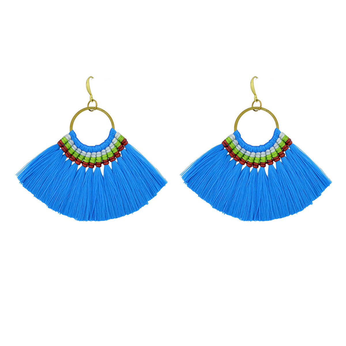 Ethnic Traditional Jewellery Colorful Tassel Fan Shape Dangle Bohemian Earrings-6