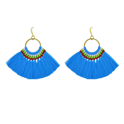 Ethnic Traditional Jewellery Colorful Tassel Fan Shape Dangle Bohemian Earrings-6