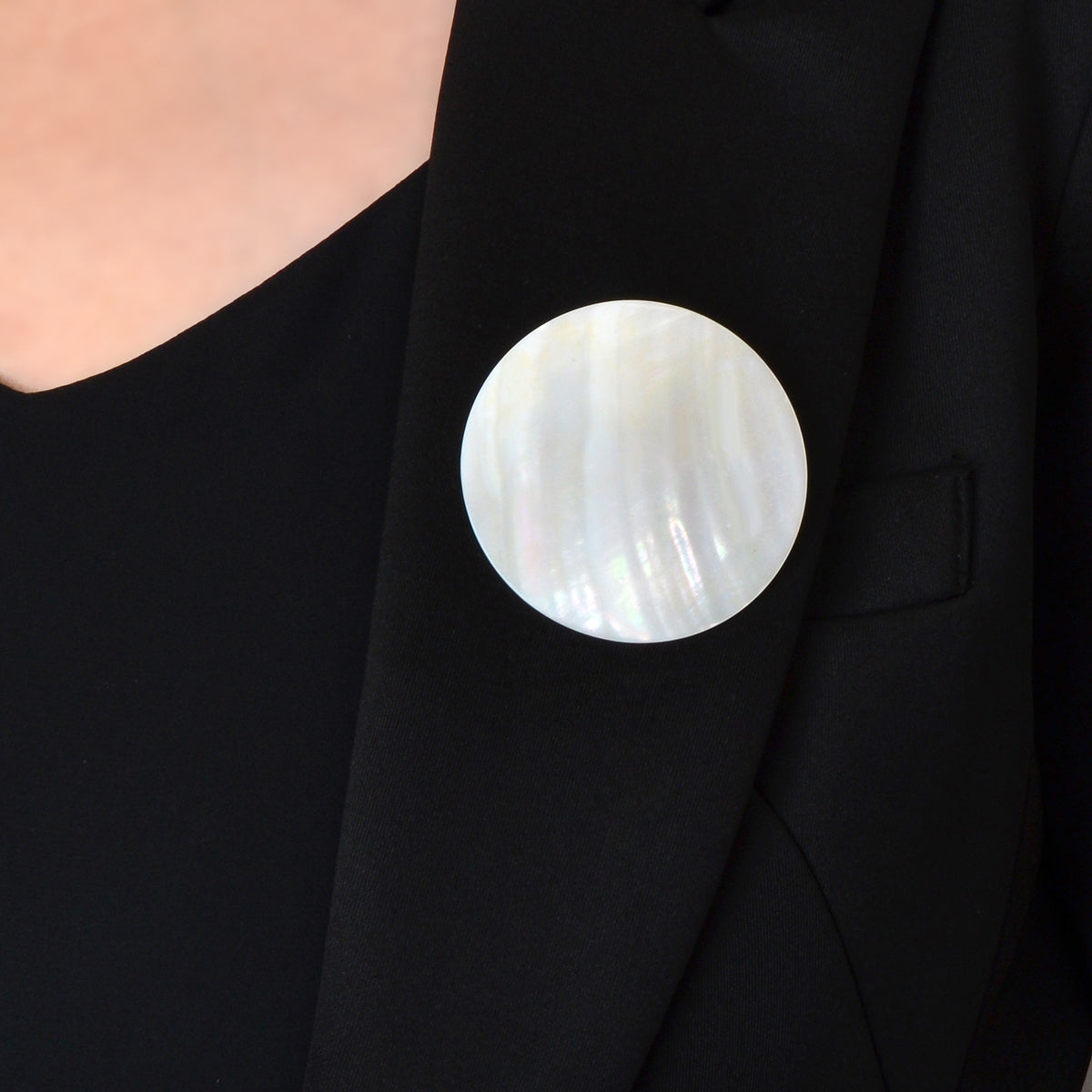 Boho Chic White Shell Round Brooch Scarf Lapel Pin Safety Pin Holiday Accessory-0