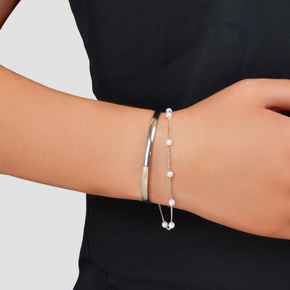 Fashion New Faux Pearl Decor Chain Gold Bracelet Cuff Bangle for Women Jewellery-5