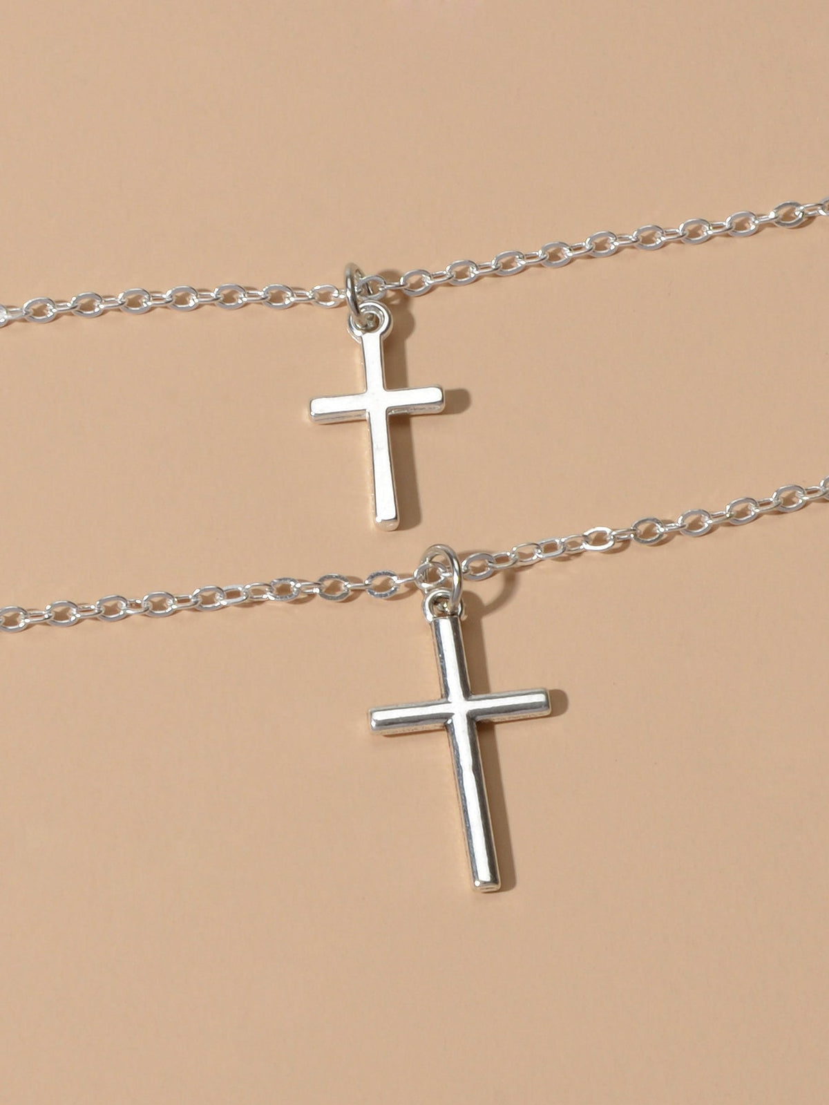 Fashion Jewellery Silver Chain Double layer Chain Cross Pendant Women Necklace-4