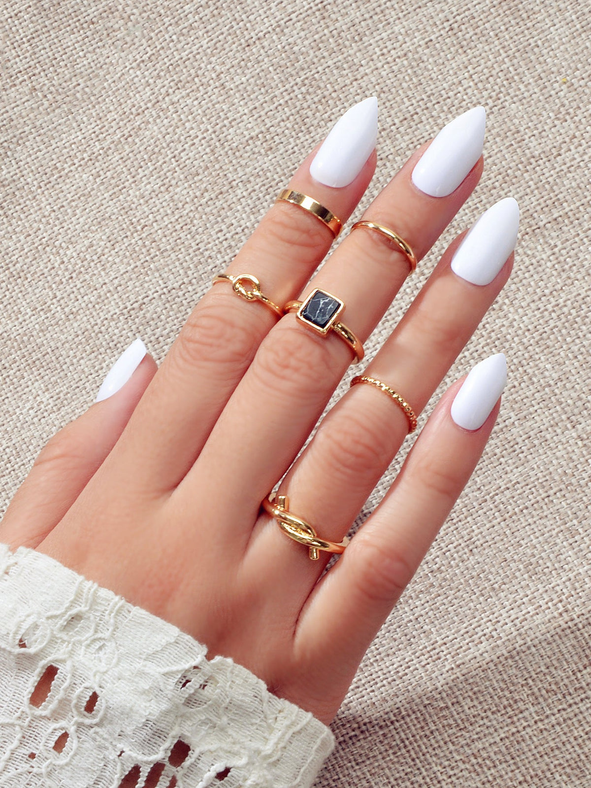 6 pcs Fashion Jewellery Black Stone Decor Gold Silver Midi Finger Knuckle Rings-1