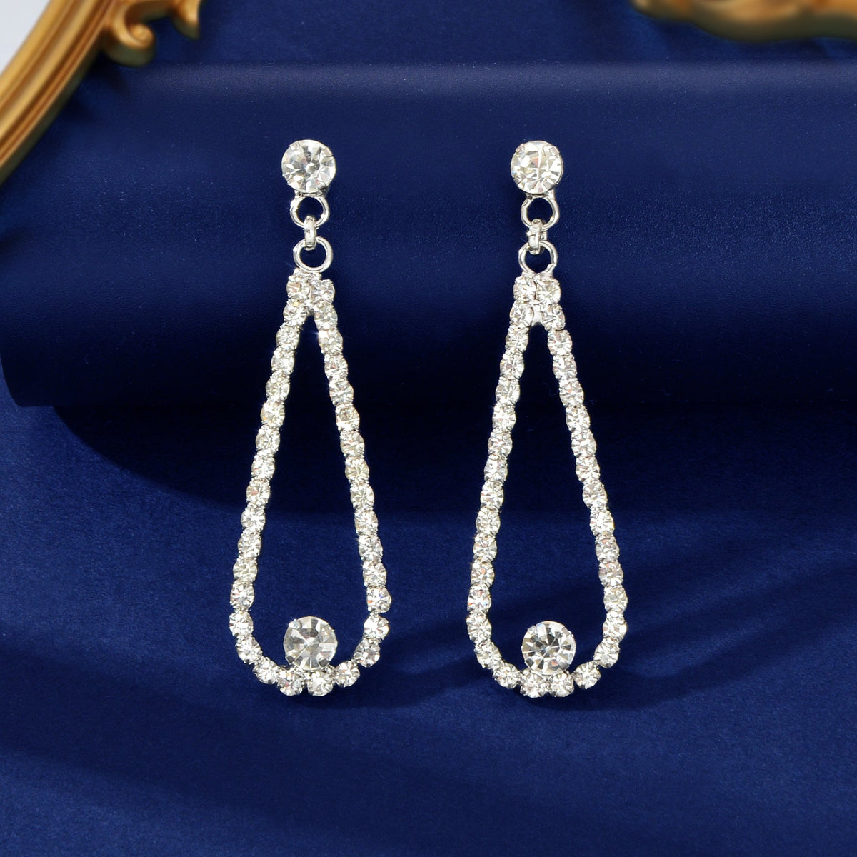 Luxurious Anniversary Wedding Jewelry Rhinestone Decor Silvery Water Drop Earrings-4