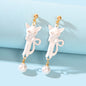 Funny Personality Creative Animal White Black Long Cat Dangling Element Earrings-3