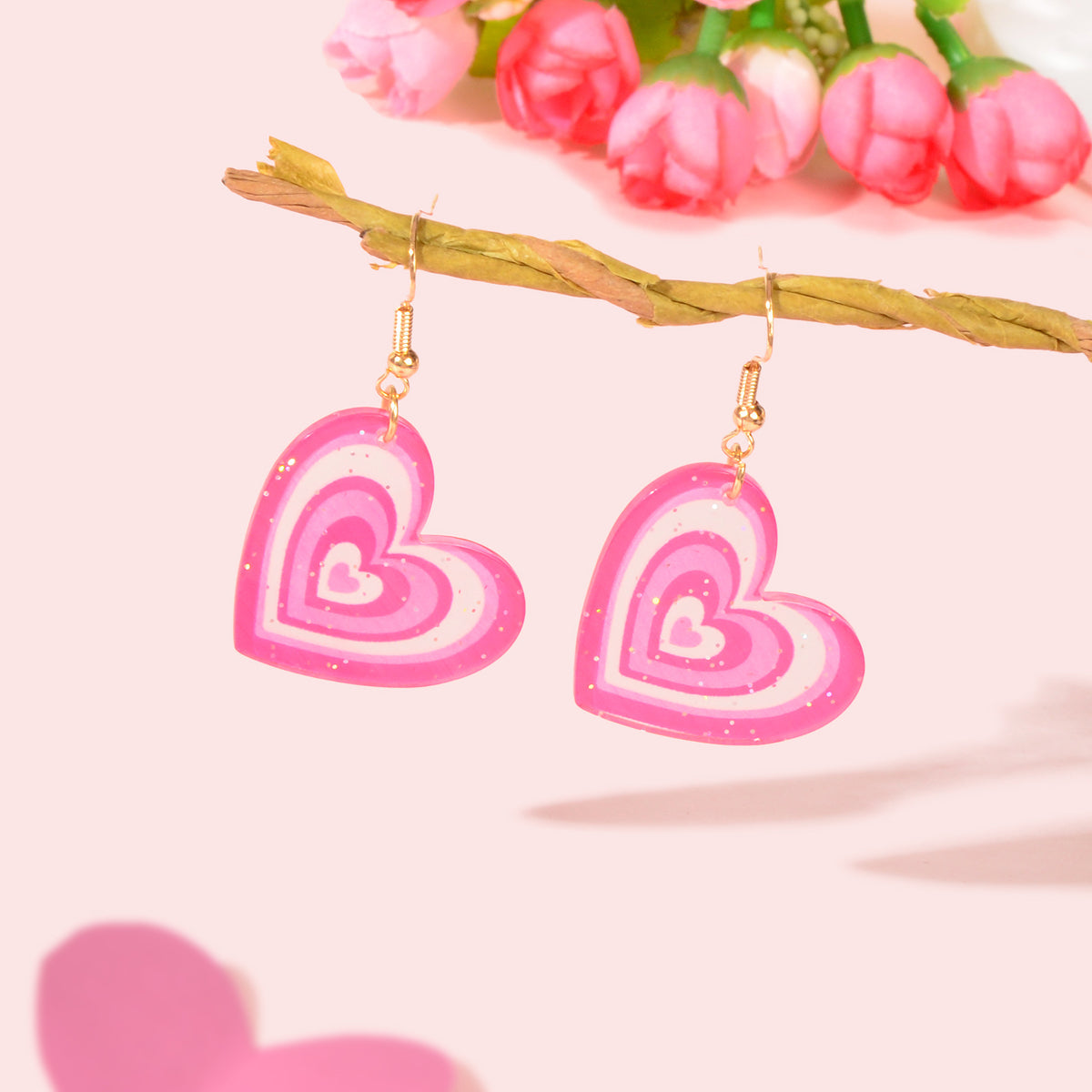 Candy Colour Pink Purple Acrylic Heart Pendant Earrings Festival Jewellery Gift-0