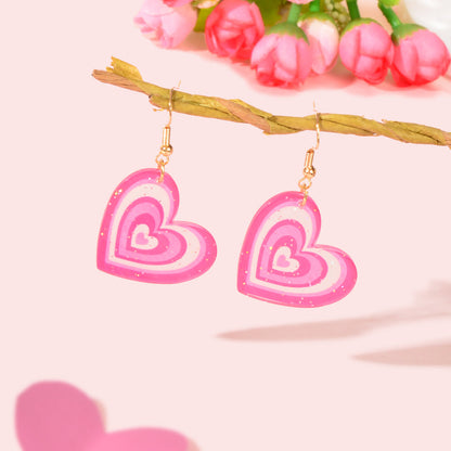 Candy Colour Pink Purple Acrylic Heart Pendant Earrings Festival Jewellery Gift-0