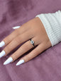 Retro Textured Jewellery Band Black Enamel Pearl Flower Open Cuff Finger Ring-0