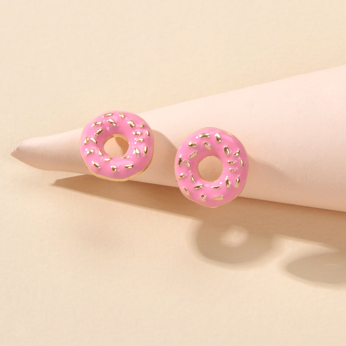 Lovely Pink Enamel Donuts Cute Stud Lightweight Earrings Dainty Women Girl Gift-0
