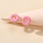 Lovely Pink Enamel Donuts Cute Stud Lightweight Earrings Dainty Women Girl Gift-0