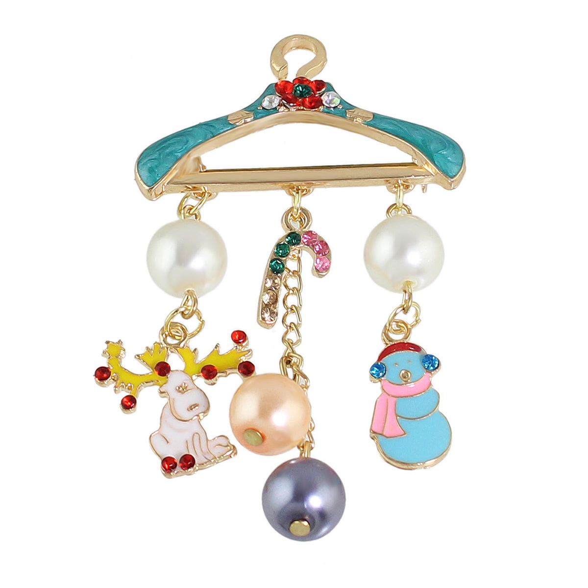 Christmas Pearl Snowman Candy Cane Colorful Coat Hanger Reindeer Brooch Deer Pin-0