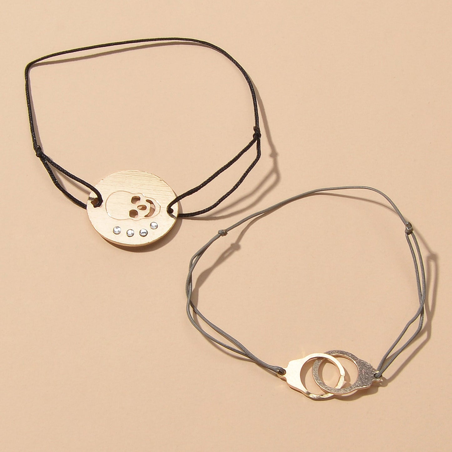 2pcs Goth Punk Hip Hop Elastic Rope Skull Handcuffs Charm Pirate Bracelet Bangle-2