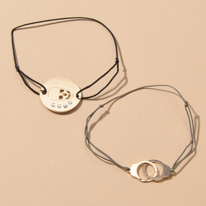 2pcs Goth Punk Hip Hop Elastic Rope Skull Handcuffs Charm Pirate Bracelet Bangle-2
