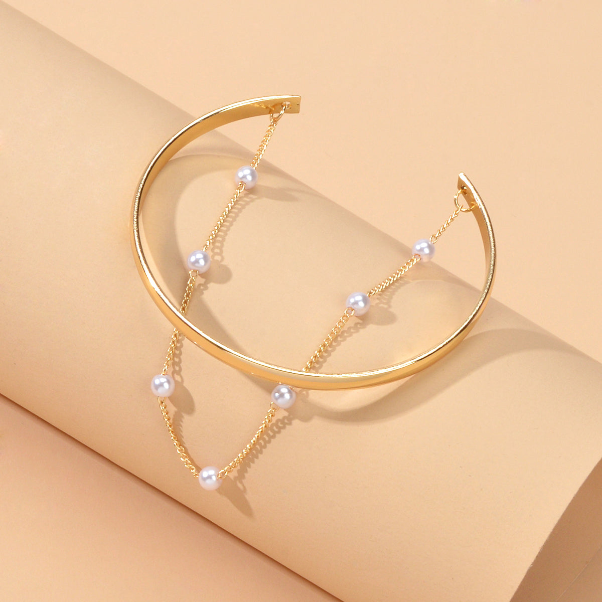 Fashion New Faux Pearl Decor Chain Gold Bracelet Cuff Bangle for Women Jewellery-2