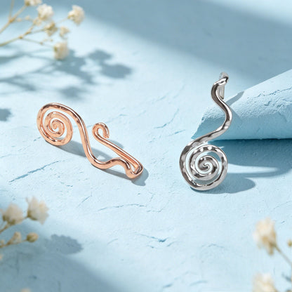 2 pcs Rose Gold Silver Spiral Ear Cuff Simple Irregular Metal Geometric Ear Clip-1
