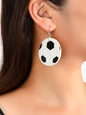 Unique Black White Leather Round Football Soccer Drop Statement Party Earrings-0