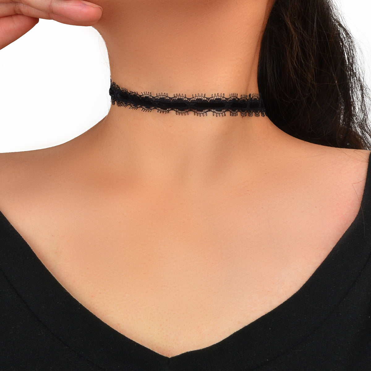 Blue Lace Choker Tied Necklace Vintage Kids Gothic Tattoo Clavicle Short Choker-0