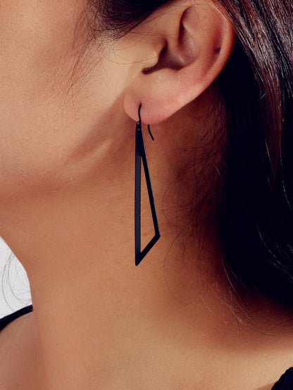 Goth Hip Hop Black Metal Geometric Triangle Dangle Statement Earrings for Women-0