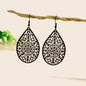 Vintage Black Flower Pattern Hollow Water Drop Earrings Trendy Women Accessories-0