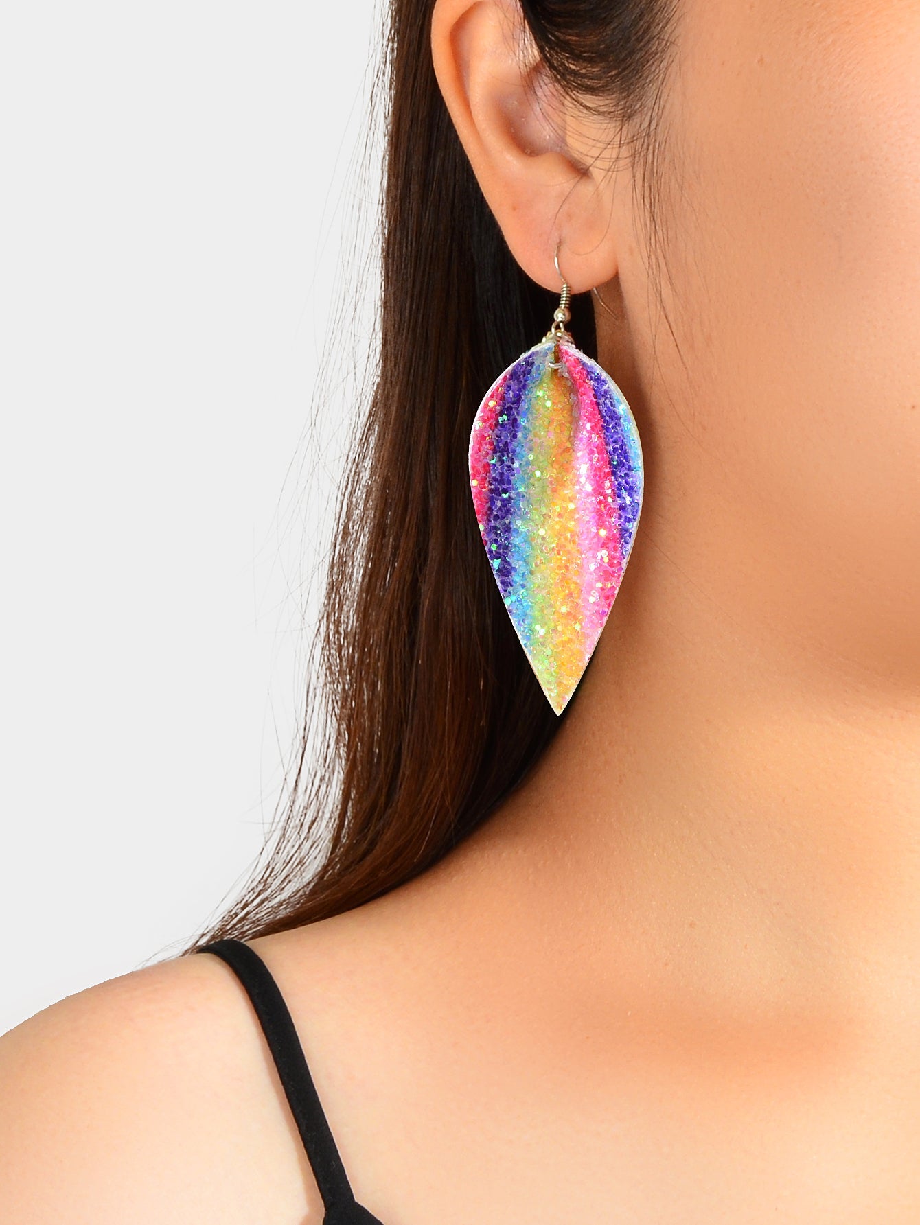 Cute Funny Shining Sequins Multi-colored Pu Leather Water Drop Dangle Earrings-0