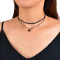 90s Gothic Planet Charm Black Rope Layered Necklace Tattoo Choker Grunge Collar-0