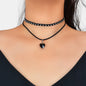 Halloween Cosplay Jewellery 90s Gothic Layered Black Choker Heart Charm Necklace-0