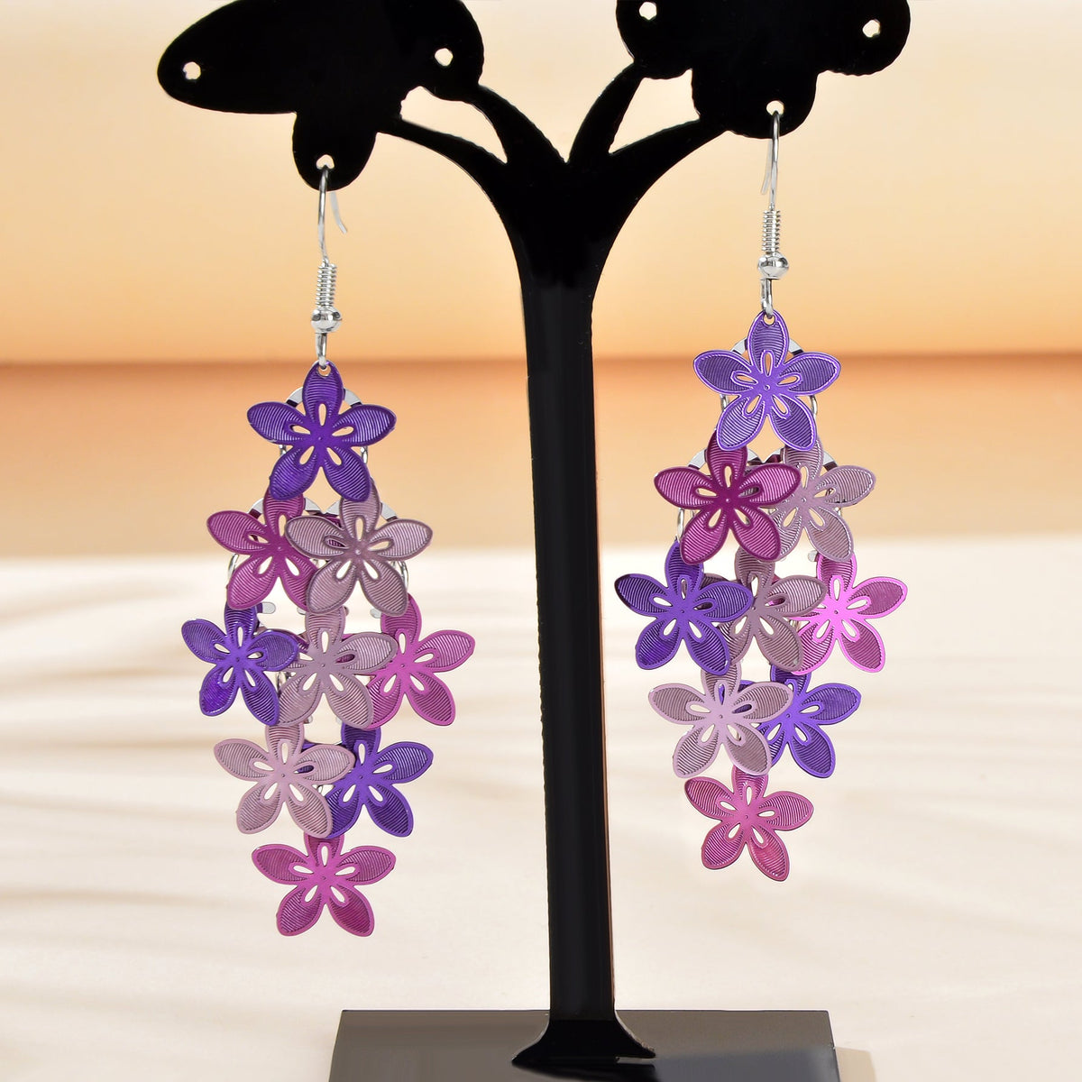 Fashion Colorful Multiple Layered Flower Dangle Chandelier Earrings Women Party Jewelry Accessories-1