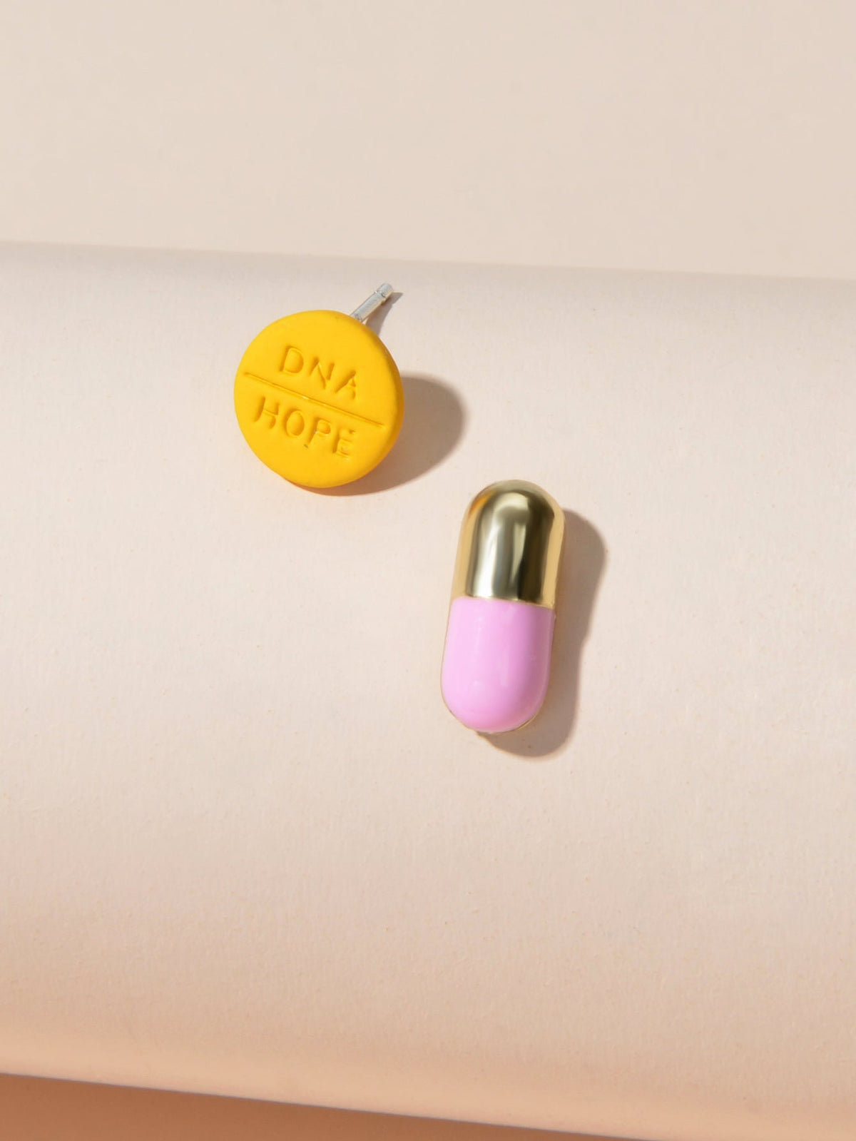 Asymmetric Orange Pill Pink Enamel Capsule Stud Earrings Dainty Women Girls Gift-0
