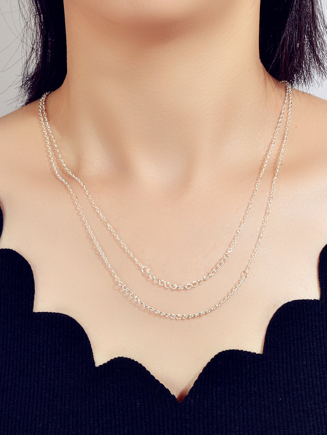 Double layer Gold Silver Chain Necklace Minimalist Women Teens Girls Accessories-5