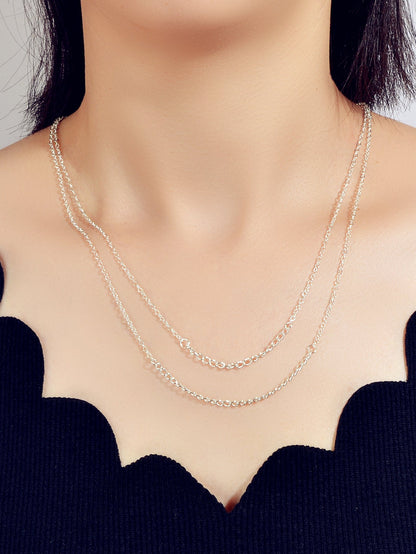 Double layer Gold Silver Chain Necklace Minimalist Women Teens Girls Accessories-5