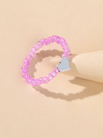 Wedding Band Comfort Heart White Purple Elastic Beads Engagement Finger Ring-0